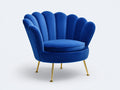 Sillón tapizado 82x80x88 cm - Azul intenso - Respaldo envolvente con diseño de pétalos y patas metálicas