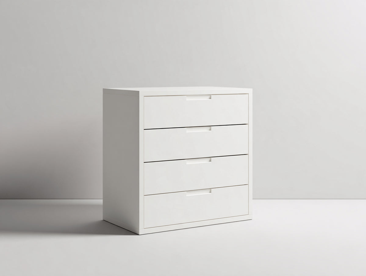 Cómoda 85x42x95 cm - Blanco - 4 cajones con tiradores integrados y diseño minimalista