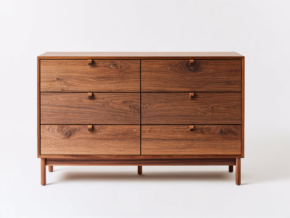Cómoda de madera 120 x 45 x 85 cm - marrón nogal - 6 cajones con diseño moderno para dormitorio