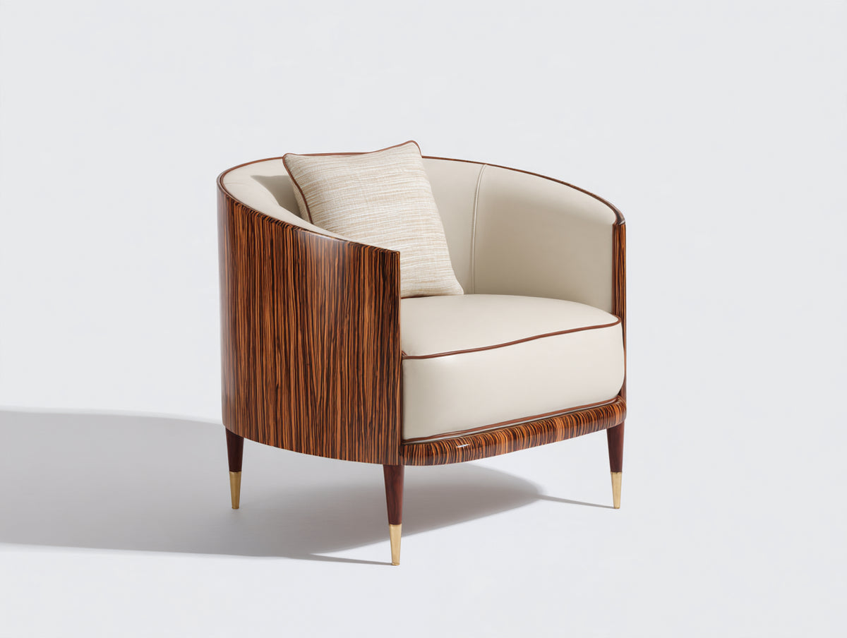 Sillón tapizado 80 x 82 x 84 cm - crema madera marrón y dorado - diseño envolvente con estructura curva