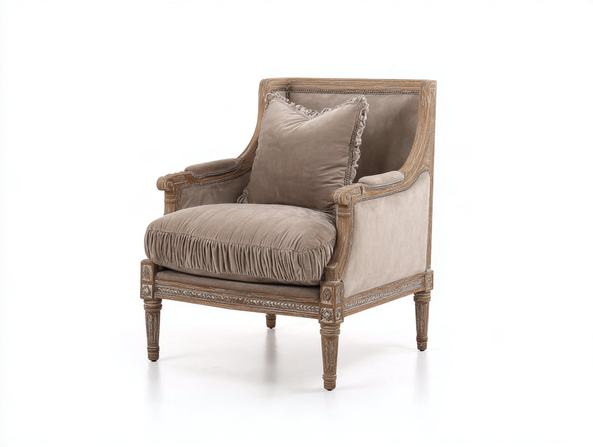 Sillón tapizado 78x84x98 cm - Beige-Marrón - Estilo clásico con estructura tallada