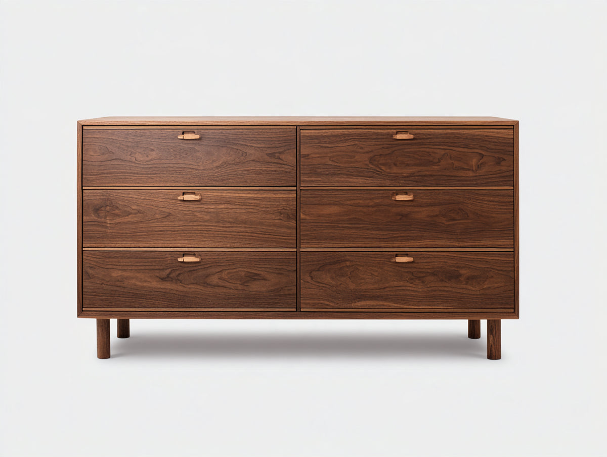 Cómoda de madera 160 x 45 x 85 cm - marrón nogal - 6 cajones con diseño contemporáneo