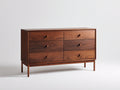 Cómoda de madera 140x45x85 cm - Marrón nogal - 6 cajones y diseño minimalista