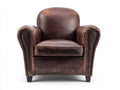Sillón de cuero 88x90x92 cm - Marrón envejecido - Diseño clásico con reposabrazos enrollados y tachuelas
