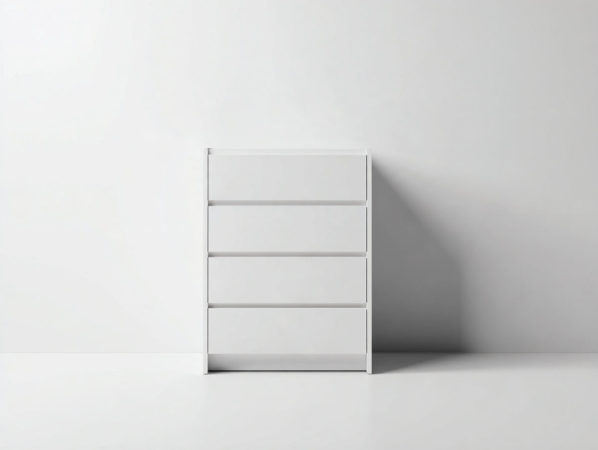 Cómoda de madera 70x40x100 cm - Blanco - 4 cajones sin tiradores con diseño minimalista para dormitorio
