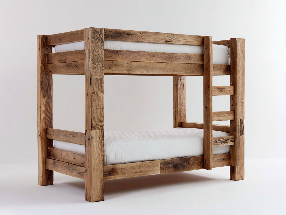 Litera de madera 205x105x170 cm - marrón - dos camas individuales con escalera lateral y barandillas de seguridad para dormitorio