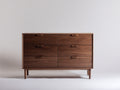 Cómoda de madera 150 x 45 x 90 cm - marrón nogal - 6 cajones con diseño contemporáneo