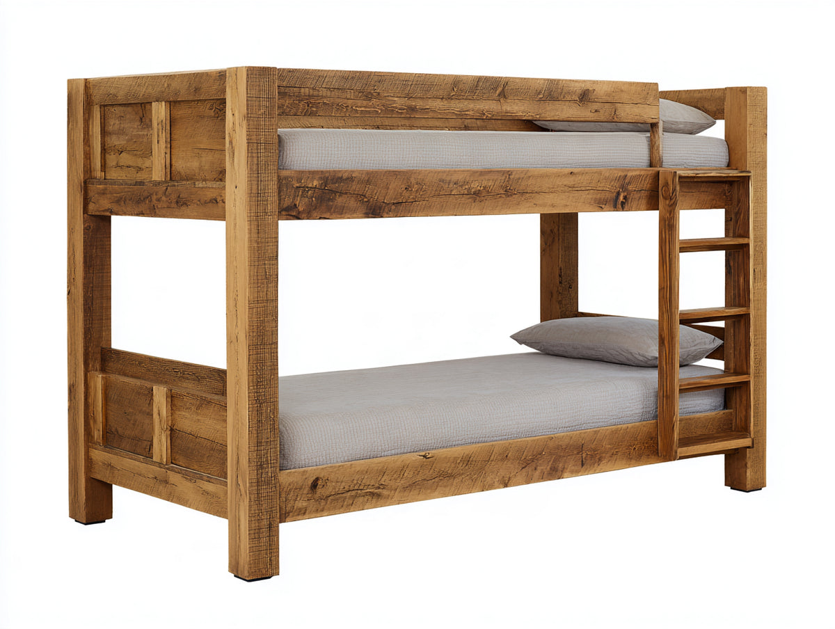 Litera de madera 210x100x170 cm - Marrón natural - Dos niveles con escalera integrada para dormitorio juvenil