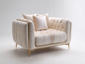 Sillón tapizado 90x88x82 cm - blanco crema y dorado - diseño acolchado con respaldo capitoné y estructura metálica para salón