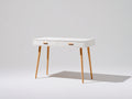 Mesa de oficina de madera 110x50x75 cm - Blanco y madera natural - 2 cajones con diseño minimalista para despacho