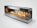 Chimenea eléctrica de acero y vidrio 150x35x55 cm - Plateado y negro - Diseño panorámico moderno para salón