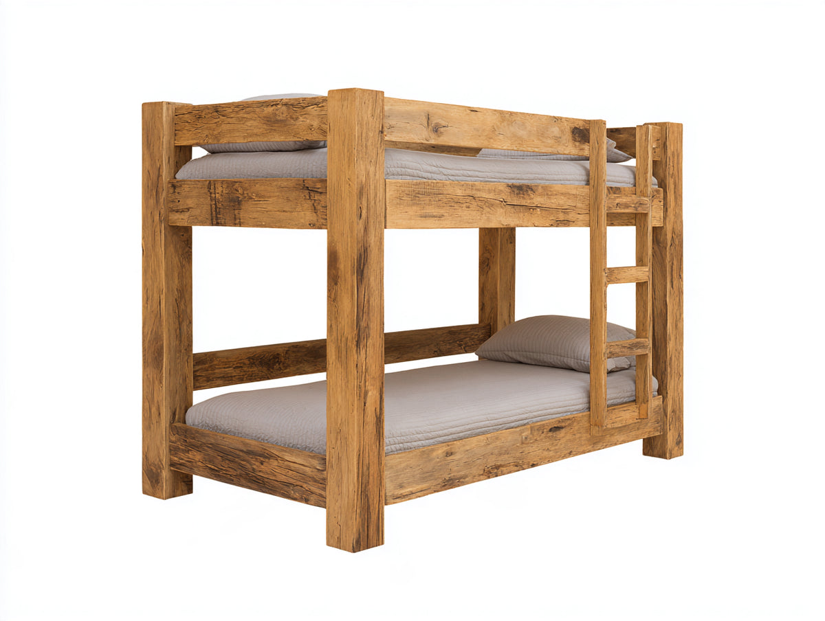Litera de madera 200 x 100 x 180 cm - marrón rústico - diseño de 2 niveles con escalera para dormitorio