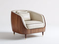 Sillón tapizado 88x86x82 cm - crema y marrón - diseño envolvente con carcasa efecto madera y patas elevadas para salón