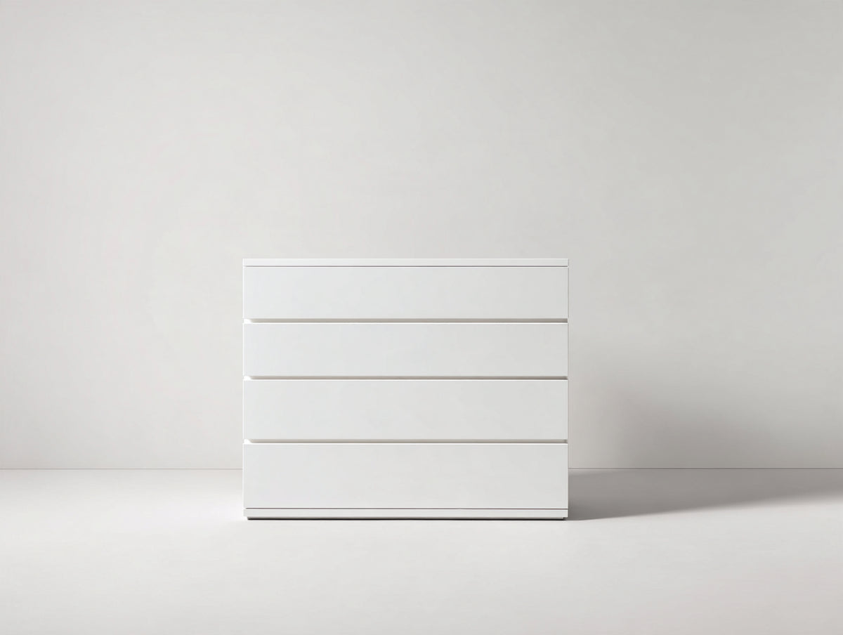 Cómoda de 4 cajones 90x42x100 cm - blanco - diseño minimalista sin tiradores con estructura compacta para dormitorio y salón