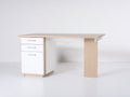 Mesa de oficina de madera 140 x 60 x 75 cm - marrón claro-blanco - diseño moderno con 2 cajones y armario de almacenamiento