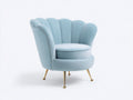 Sillón tapizado 80x78x86 cm - Azul claro - Respaldo envolvente con diseño de pétalos y patas metálicas
