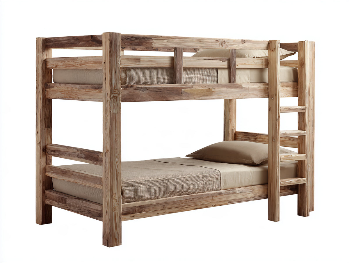 Litera de madera 210x100x170 cm - Madera natural - Dos niveles con escalera integrada para dormitorio juvenil