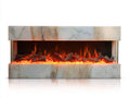 Chimenea eléctrica panorámica de cristal 150x40x80 cm - Blanco efecto mármol - Diseño moderno con efecto leña