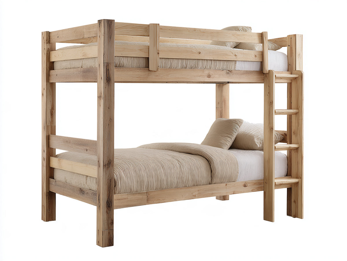 Litera de madera 200 x 100 x 180 cm - marrón claro - diseño de 2 niveles con escalera para dormitorio